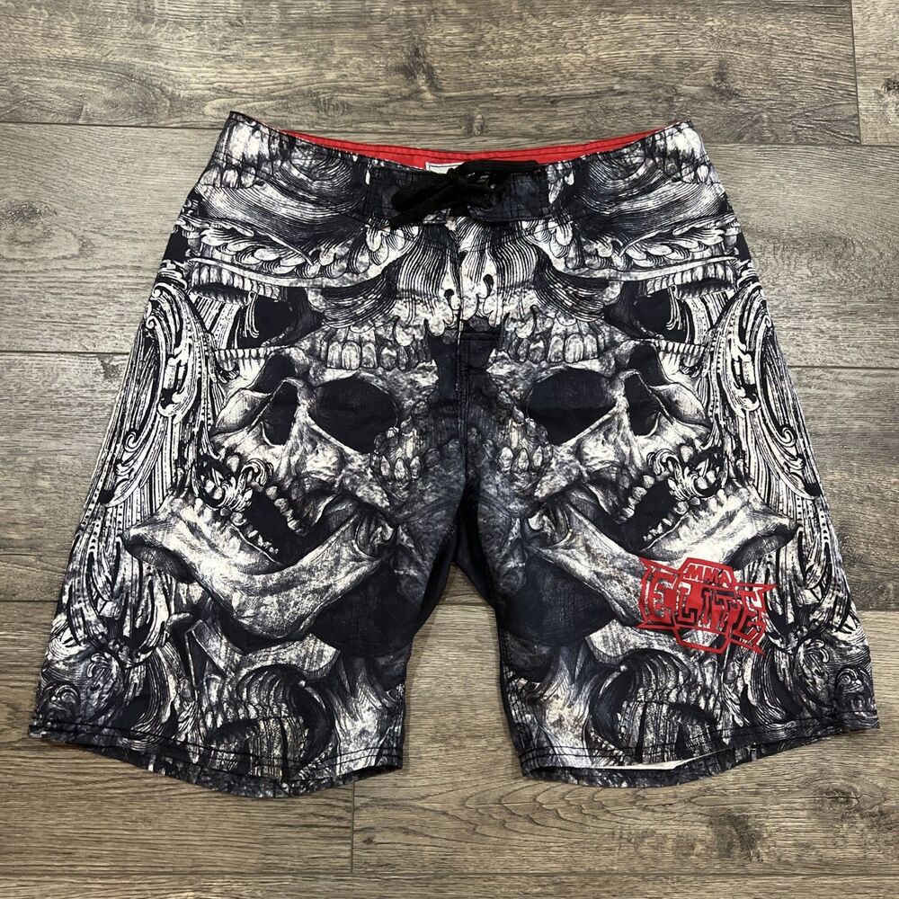 Vintage Y2K MMA Elite Skull AOP Board Shorts Gym Workout Size Large